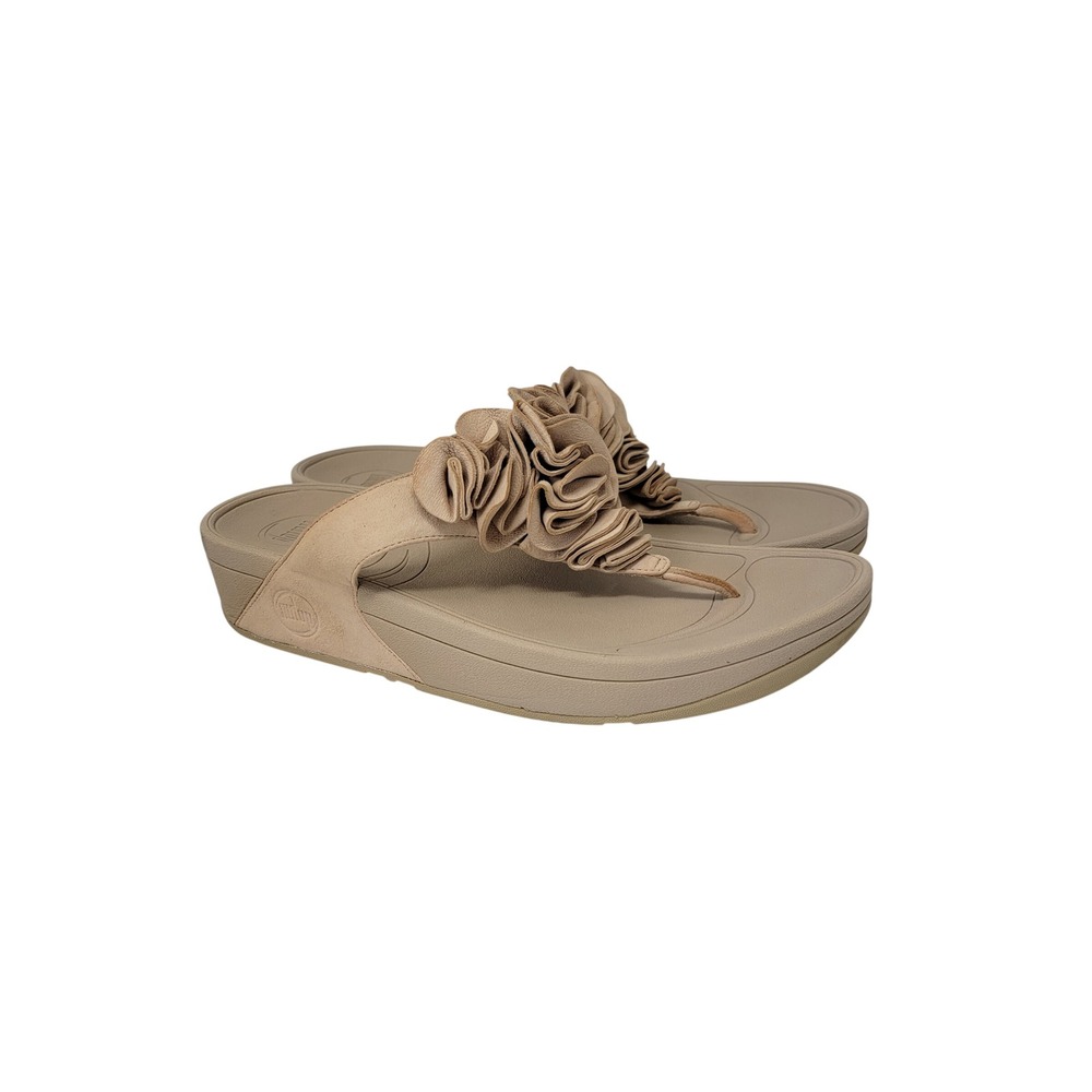 FitFlop Frou Thong Sandals Women Size 9 Tan Suede Ruffle MicroWOBBLEBOARD